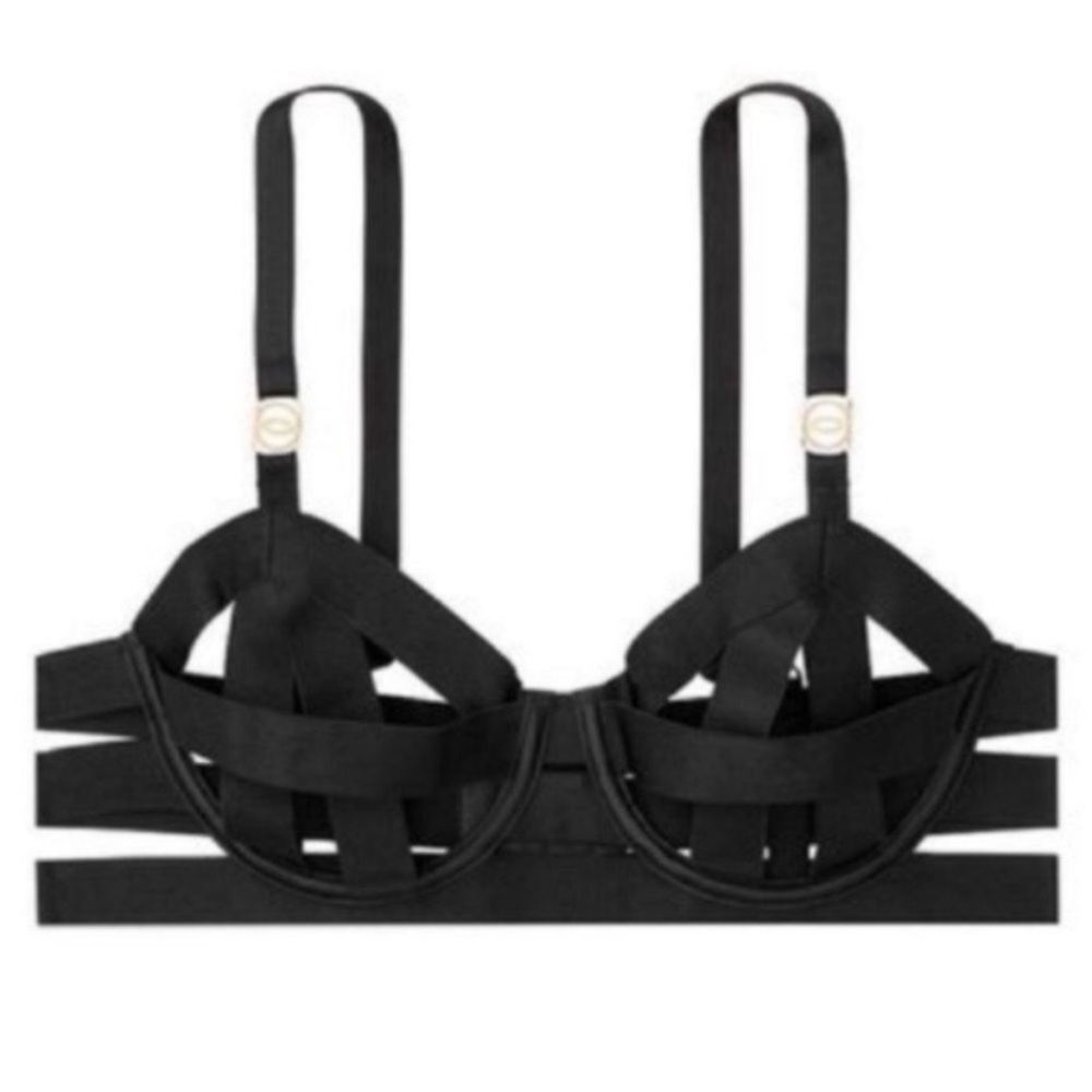 New! Victorias Secret luxe banded black strappy cage bra 4924